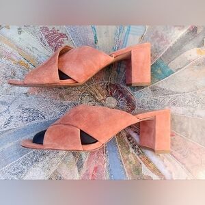 Madewell Greer Mule Sandals Crisscross Suede Strap & Block Heel Dusty Rose 8.5